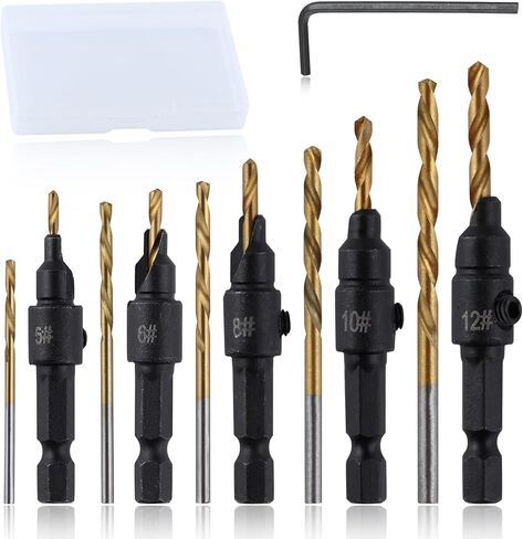 5Pcs Countersink Drill Bit Set for Wood Drill Bits for Holes Tapered Drill Bits Counter Sinker Drill Bit Set with Allen Wrench Pilot Screw Hole Set 82-Degree Chamfer Titanium Coated in Saudi Arabia