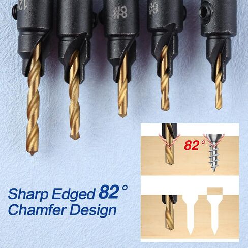 5Pcs Countersink Drill Bit Set for Wood Drill Bits for Holes Tapered Drill Bits Counter Sinker Drill Bit Set with Allen Wrench Pilot Screw Hole Set 82-Degree Chamfer Titanium Coated in Saudi Arabia