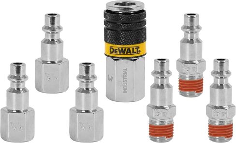 مجموعة قارنات التوصيل والمقابس الصناعية المكونة من 7 قطع من DEWALT، تصميم توصيل دفع 6 كرات للتحرير السريع والسهل، متينة وموثوقة للاستخدام الصناعي in Kuwait