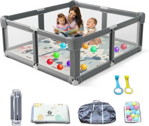 Foldable Baby Playpen with Mat Large 71"x59" Easy Installation, Collapsible Play Yard for Babies & Toddlers, Breathable Mesh, Anti-Fall Stable Design Baby Fence, Indoor Outdoor Playard, Durable Fabric in Saudi Arabia
