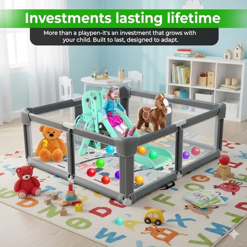 Foldable Baby Playpen with Mat Large 71"x59" Easy Installation, Collapsible Play Yard for Babies & Toddlers, Breathable Mesh, Anti-Fall Stable Design Baby Fence, Indoor Outdoor Playard, Durable Fabric in Saudi Arabia
