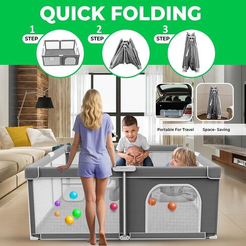Foldable Baby Playpen with Mat Large 71"x59" Easy Installation, Collapsible Play Yard for Babies & Toddlers, Breathable Mesh, Anti-Fall Stable Design Baby Fence, Indoor Outdoor Playard, Durable Fabric in Saudi Arabia