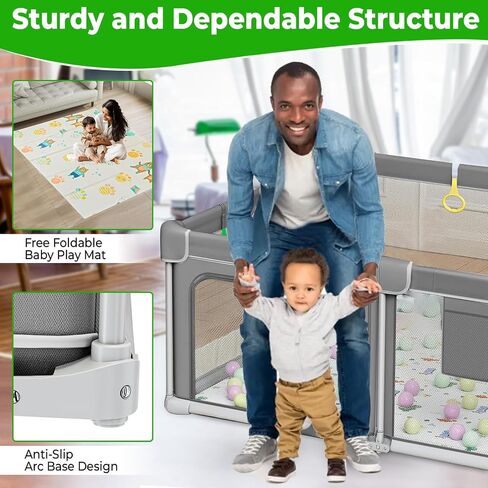 Foldable Baby Playpen with Mat Large 71"x59" Easy Installation, Collapsible Play Yard for Babies & Toddlers, Breathable Mesh, Anti-Fall Stable Design Baby Fence, Indoor Outdoor Playard, Durable Fabric in Saudi Arabia