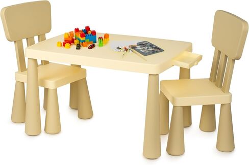 Kids Table and 2 Chairs Set with Storage Drawer, Height Adjustable Toddler Desk and Chair Set, Classroom/Playroom/Daycare/Home, Children Multi-Activity Table for Ages 2-8 in Saudi Arabia