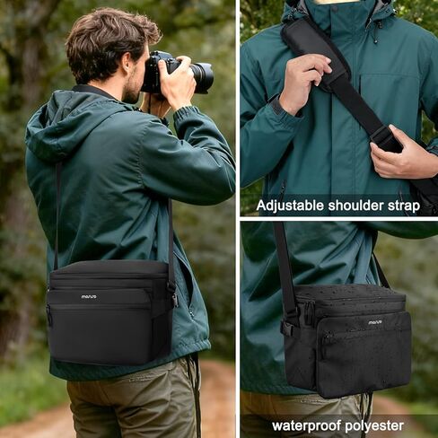 حقيبة كاميرا موسيسو، حقيبة كتف للتصوير الفوتوغرافي لكاميرات DSLR/SLR/بدون مرايا، حقيبة كاميرا كروس مقاومة للماء مع جيب أمامي وحجرة وسطية مجوفة لكاميرات Canon/Nikon/Sony، أسود in Kuwait