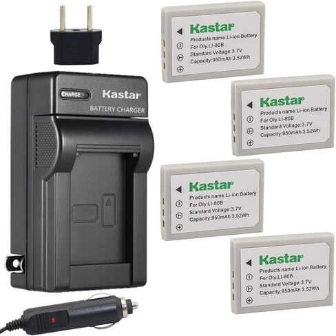 Kastar Battery (4-Pack) and Charger Kit for Olympus Li-80B and Konica Minolta NP-900 Work with Olympus T-100,t-110,x-36 and Konica Minolta DiMAGE E40, E50, KYOCERA EZ4033 etc. Cameras in Saudi Arabia
