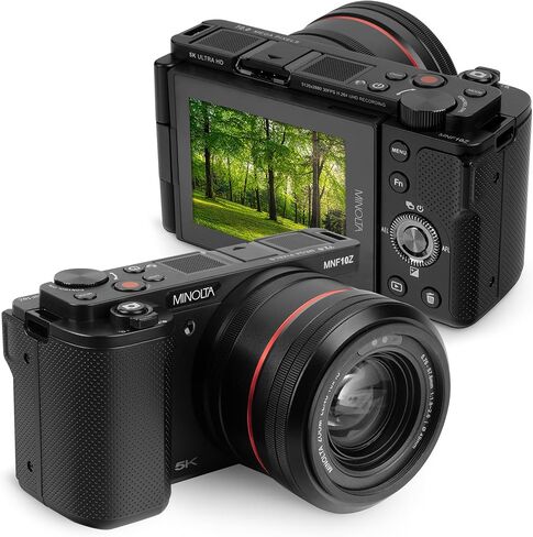 كاميرا رقمية Minolta MNF10Z بدقة 72 ميجابكسل مع تكبير بصري 10x، فيديو بدقة 5K UHD، شاشة قلابة، حزمة رؤية ليلية بالأشعة تحت الحمراء مع حامل ثلاثي القوائم لمدونات الفيديو + ملحقات (فضي) in Saudi Arabia