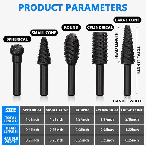5-Piece Rotary Burr Set for Woodworking Metal Carving Polishing Tools 1/4 Inch Shank Fits Power Drills and Rotary Tools in Saudi Arabia