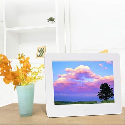 7-Inch Digital Photo Frame, 1024x600 IPS Resolution, Music & Video Playback, Clock & Calendar, SD/MMC/U Disk Support, Black/White in Saudi Arabia