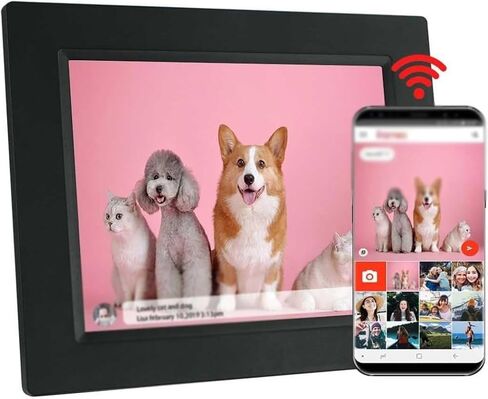 8.7-Inch WiFi Digital Photo Frame, 16GB Storage, 1280x800 Resolution, Auto-Rotation, Easy Sharing via App, White (Black) for Any Occasion in Kuwait
