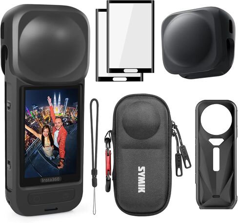 SYMIK for Insta360 X5 Camera Case,Silicone Case,Screen Protector,Lens Cap | Portable Hard Shell Carrying Case, 99.99% HD Clarity Tempered Glass, Anti-Scrach, Protective Accessory Kit for Insta 360 X5 in Saudi Arabia