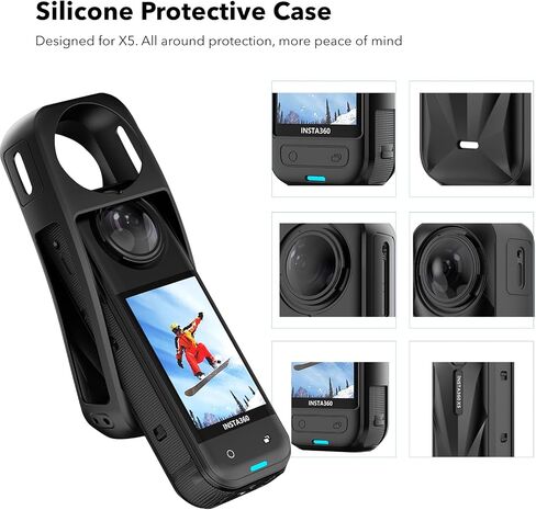 SYMIK for Insta360 X5 Camera Case,Silicone Case,Screen Protector,Lens Cap | Portable Hard Shell Carrying Case, 99.99% HD Clarity Tempered Glass, Anti-Scrach, Protective Accessory Kit for Insta 360 X5 in Saudi Arabia