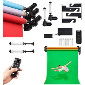 مجموعة أنظمة دعم الخلفية الدوارة الكهربائية، حامل خلفية مثبت على الحائط/السقف بجهاز التحكم عن بعد، حامل على الأرض لاستوديو الصور (بكرتان) in Kuwait