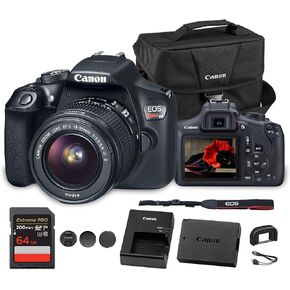Canon EOS Rebel T6 DSLR Camera with 18-55mm Lens | 18MP APS-C CMOS Sensor, Built-in Wi-Fi & Full HD Video | Great for Beginners, Travel & Everyday Photography (1159C003) + Bag + 64GB Card in Kuwait