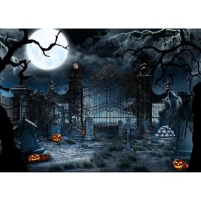 Halloween Backdrops for Photography Horror Background Castal Cemetery Scary Pumpkin Full Moon Backdrop for Party Decoration Supplies Studio Props (7x5 FT) in Saudi Arabia
