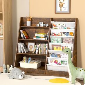 NACHES 3 Tier Kid Bookshelf Wooden 4 Sling Children Bookcase Toddler Adjustable Book Rack Display Toy Storage Organizer Book Display Shelf Classroom Bedroom Nursery Playroom,25inch (White, Small) in Saudi Arabia