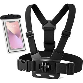 حزام تثبيت على الصدر متوافق مع GoPro Hero 13، 12، 11، 10، 9، 8، 7، 6، 5، 4، جلسة، 3+، 3، 2، 1، ماكس، هيرو (2018)، مع حقيبة هاتف مقاومة للماء in Kuwait