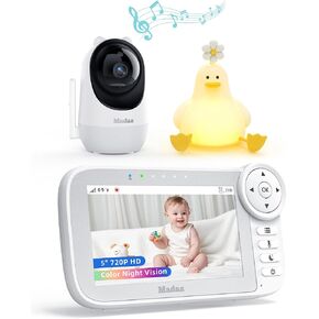 Madaz No WiFi Baby Monitor with Color Night Vision, 5" HD Display,1080P Pan Tilt Zoom Camera, Lullabies, Temperature Sensor, 2-Way Talk, 1000ft Range + Duck Night Light in Saudi Arabia