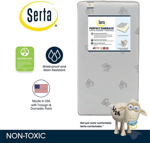 مرتبة Serta Perfect Embrace لسرير الأطفال والأطفال الصغار - ألياف أساسية مسامية - معتمدة من GREENGUARD Gold - ضمان لمدة 7 سنوات - صنع في الولايات المتحدة الأمريكية in Saudi Arabia