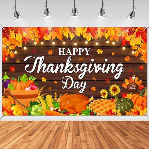 Avezano Happy Thanksgiving Backdrop Banner Fall Pumpkin Maple Leaf Photography Background for Thanksgiving Day Friends Gathering Autumn Harvest Party Decorations (6x3.6ft) in Saudi Arabia