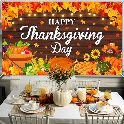 Avezano Happy Thanksgiving Backdrop Banner Fall Pumpkin Maple Leaf Photography Background for Thanksgiving Day Friends Gathering Autumn Harvest Party Decorations (6x3.6ft) in Saudi Arabia
