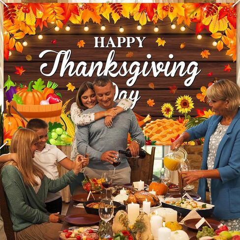 Avezano Happy Thanksgiving Backdrop Banner Fall Pumpkin Maple Leaf Photography Background for Thanksgiving Day Friends Gathering Autumn Harvest Party Decorations (6x3.6ft) in Saudi Arabia