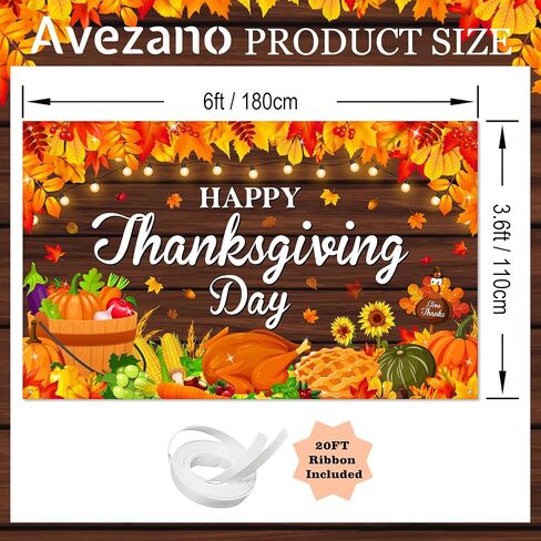 Avezano Happy Thanksgiving Backdrop Banner Fall Pumpkin Maple Leaf Photography Background for Thanksgiving Day Friends Gathering Autumn Harvest Party Decorations (6x3.6ft) in Saudi Arabia