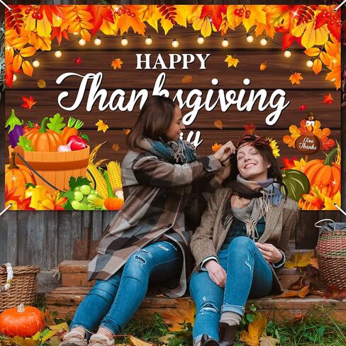 Avezano Happy Thanksgiving Backdrop Banner Fall Pumpkin Maple Leaf Photography Background for Thanksgiving Day Friends Gathering Autumn Harvest Party Decorations (6x3.6ft) in Saudi Arabia