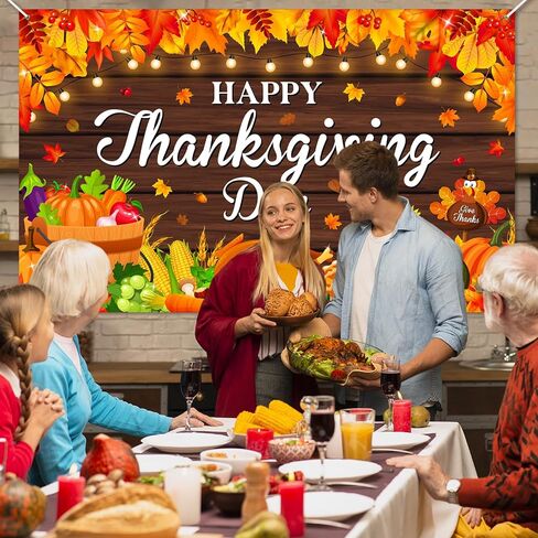 Avezano Happy Thanksgiving Backdrop Banner Fall Pumpkin Maple Leaf Photography Background for Thanksgiving Day Friends Gathering Autumn Harvest Party Decorations (6x3.6ft) in Saudi Arabia