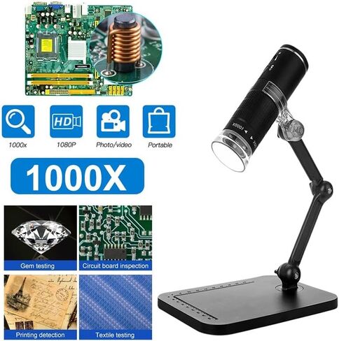 Microscope Accessories Kit Digital Microscope Handheld HD Camera 50-1000x Magnification with Stand Microscope Slides in Saudi Arabia