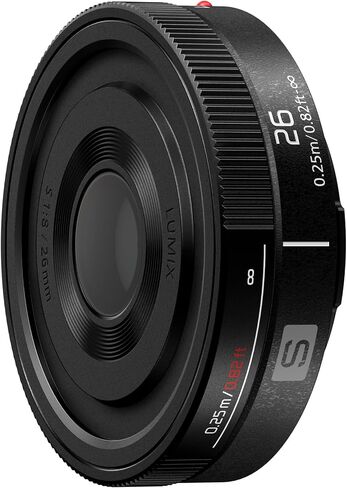 عدسة باناسونيك S-R26 Lumix S 26 مم F8 لكاميرات Lumix S9 مع تركيز يدوي وجسم خفيف الوزن ومحمول (أسود، متجدد) in Saudi Arabia