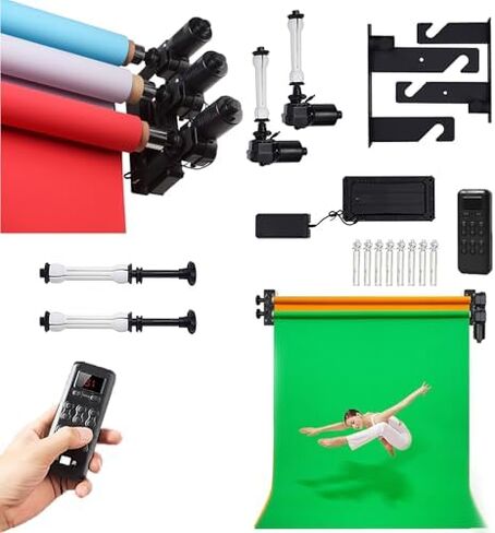 Electric Motorized Roller Background Support Systems Kit,Remote Control Wall/Ceiling Mount Backdrop Holder,Floor-Standing Stand for Photo Studio (2 Roller) in Kuwait