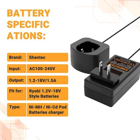 Shentec 1.2V-18V Multivolt Charger Compatible with Ryobi 7.2V 9.6V 12V 14.4V 18V Ni-MH/Ni-Cd Pod Style Battery (NOT for Li-ion Battery) in Saudi Arabia