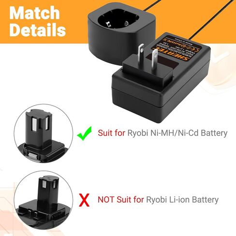 Shentec 1.2V-18V Multivolt Charger Compatible with Ryobi 7.2V 9.6V 12V 14.4V 18V Ni-MH/Ni-Cd Pod Style Battery (NOT for Li-ion Battery) in Saudi Arabia