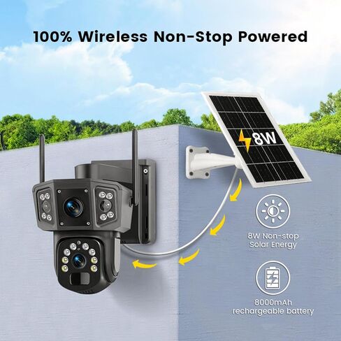 كاميرا مراقبة خارجية ببطارية طاقة شمسية بدقة 8 ميجابكسل بدقة 4K عالية الدقة مع خاصية اكتشاف الإنسان، وصوت واضح، وتخزين 256 جيجا، وغبار IP55، للمحترفين in Kuwait