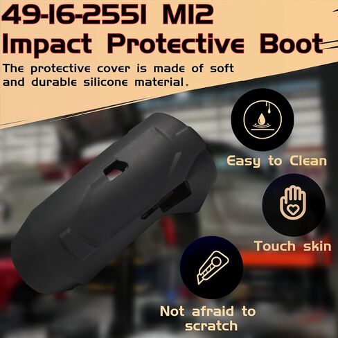 غطاء حذاء واقي مطاطي 49-16-2551 متوافق مع Milwaukee M12 FUEL 2551-20 1/4" Stubby Impact Driver (عبوة واحدة) (أسود) in Kuwait