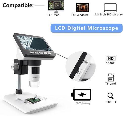 متعدد الوظائف الرقمية LCD سطح المكتب المجهر المحمولة 4.3 بوصة HD المجهر البيولوجي الإلكتروني المزدوج وضع إمدادات الطاقة in Kuwait