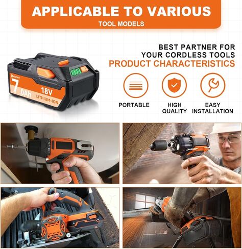 PDstation 2Pack 7.0Ah R840087 استبدال الليثيوم لبطارية Ridgid 18V متوافقة مع بطارية Ridgid 18V R840085 R840087 R840083 R840086 R840089 AC840085 AC840086 أدوات الحفر اللاسلكية in Saudi Arabia