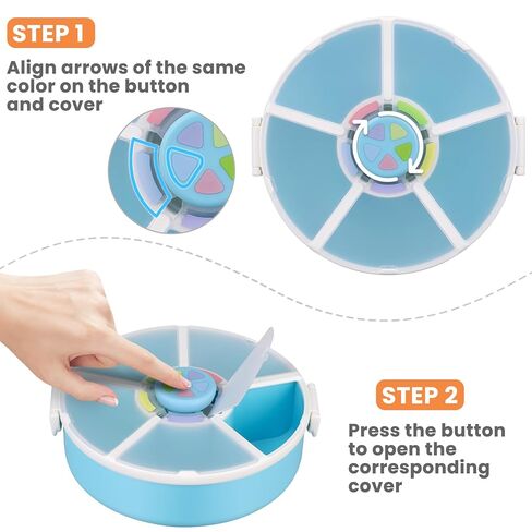 صندوق الوجبات الخفيفة القابل لإعادة الاستخدام مع حاوية دوارة للوجبات الخفيفة مع موزع وغطاء مكون من 5 أقسام، وغطاء فتح مطابق للألوان، خالٍ من مادة BPA وPVC، للمنزل والمدرسة والسفر (عبوة واحدة - أزرق) in Kuwait