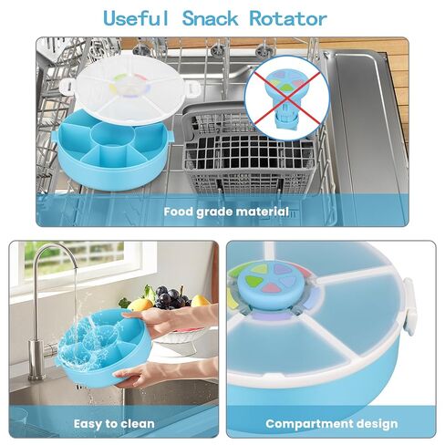 صندوق الوجبات الخفيفة القابل لإعادة الاستخدام مع حاوية دوارة للوجبات الخفيفة مع موزع وغطاء مكون من 5 أقسام، وغطاء فتح مطابق للألوان، خالٍ من مادة BPA وPVC، للمنزل والمدرسة والسفر (عبوة واحدة - أزرق) in Kuwait