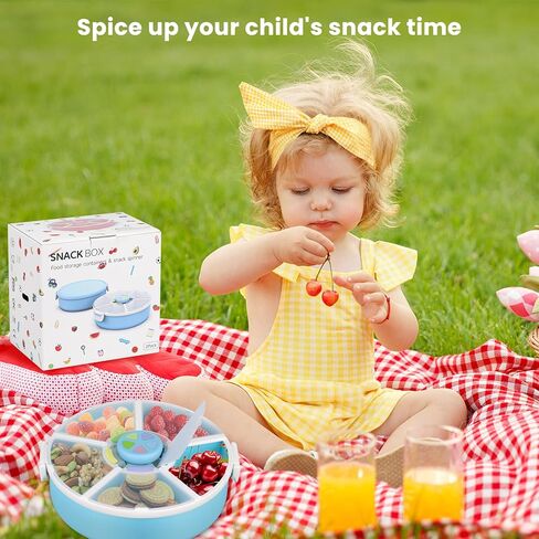 صندوق الوجبات الخفيفة القابل لإعادة الاستخدام مع حاوية دوارة للوجبات الخفيفة مع موزع وغطاء مكون من 5 أقسام، وغطاء فتح مطابق للألوان، خالٍ من مادة BPA وPVC، للمنزل والمدرسة والسفر (عبوة واحدة - أزرق) in Kuwait