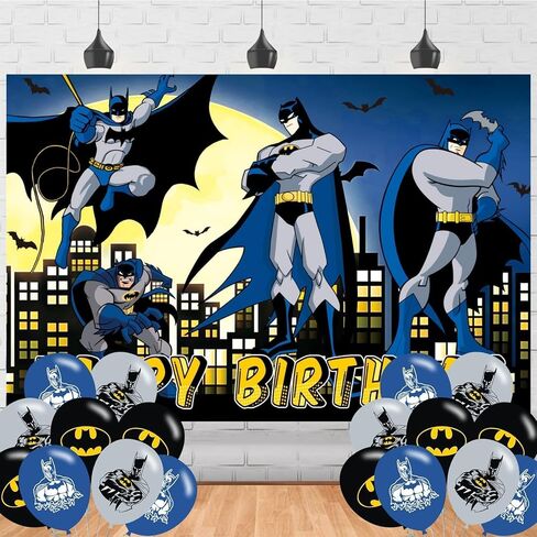 Bat Hero Backdrop 5x3 Vinyl Superhero Super City Birthday Party Supplies Photography Background Picture Photoshoot Cake Table Decor Banner Video Shoot Drapes Poster in Saudi Arabia