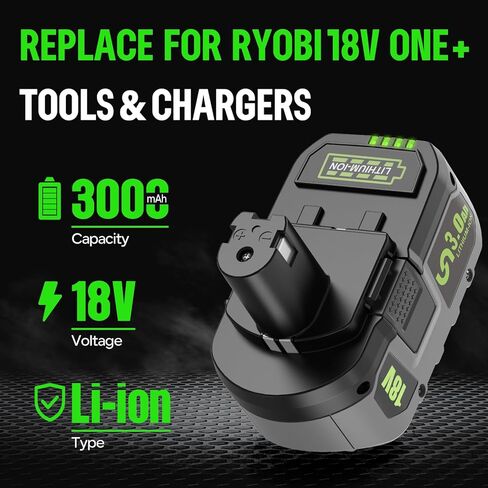 18v 3.0Ah Replacement Battery for Ryobi 18V Battery Lithium-ion Compatible with Ryobi 18volt Cordless Tool for ONE+ P108 P107 P105 P104 P103 P102 P122 Batteries in Kuwait