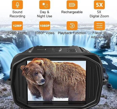 نظارات ياردجو للرؤية الليلية، مناظير رقمية للرؤية الليلية بالأشعة تحت الحمراء 1080 بكسل للبالغين، نطاق رؤية ليلية مع تكبير رقمي 5X، 7 مستويات من الأشعة تحت الحمراء، نظارات الأشعة تحت الحمراء القابلة لإعادة الشحن للتخييم والصيد (R6) in Kuwait