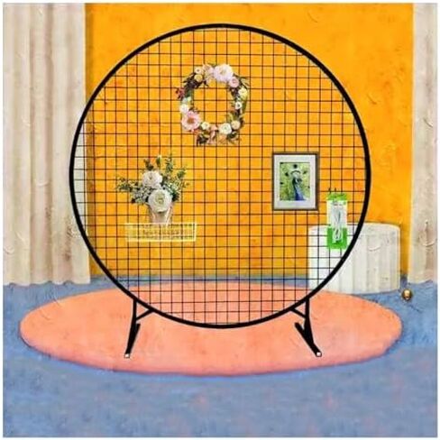 Black Round Backdrop Stand with Metal Mesh Grid - 120cm Flower Balloon Arch Frame for Wedding, Garden Party, Event Photo Booth Decoration in Saudi Arabia