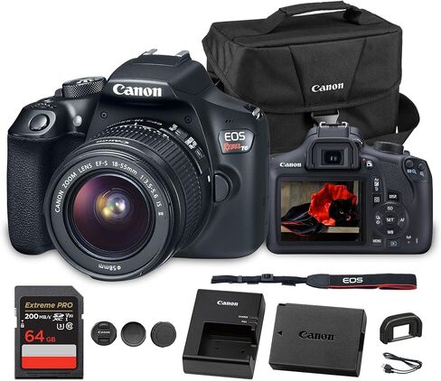 كاميرا Canon EOS Rebel T6 DSLR مع عدسة 18-55 ملم | مستشعر APS-C CMOS بدقة 18 ميجابكسل، وواي فاي مدمج وفيديو عالي الدقة | رائعة للمبتدئين والسفر والتصوير الفوتوغرافي اليومي (1159C003) + حقيبة + بطاقة سعة 64 جيجابايت in Saudi Arabia