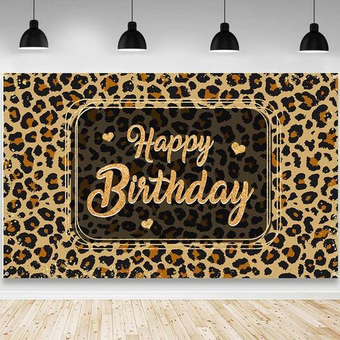Happy Birthday Backdrop Leopard Print Photography Background Jungle Safari Cheetah Print 20th 30th 40th 50th 60th 70th Birthday Party Decorations Banner Photo Booth Props 70.8x43.3 inch in Saudi Arabia