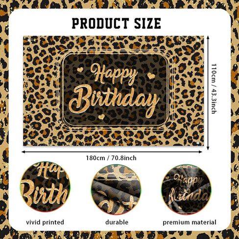 Happy Birthday Backdrop Leopard Print Photography Background Jungle Safari Cheetah Print 20th 30th 40th 50th 60th 70th Birthday Party Decorations Banner Photo Booth Props 70.8x43.3 inch in Saudi Arabia