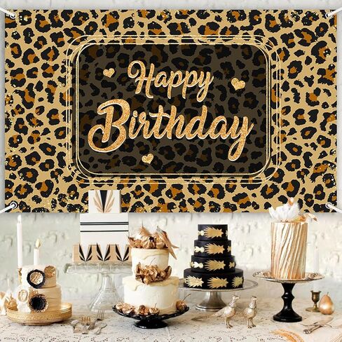 Happy Birthday Backdrop Leopard Print Photography Background Jungle Safari Cheetah Print 20th 30th 40th 50th 60th 70th Birthday Party Decorations Banner Photo Booth Props 70.8x43.3 inch in Saudi Arabia