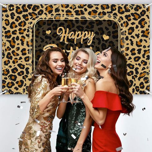 Happy Birthday Backdrop Leopard Print Photography Background Jungle Safari Cheetah Print 20th 30th 40th 50th 60th 70th Birthday Party Decorations Banner Photo Booth Props 70.8x43.3 inch in Saudi Arabia